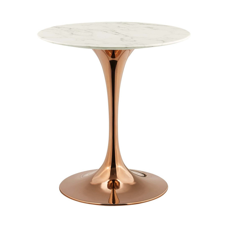 Lippa 28" Round Dining Table, Metal Steel Artificial Marble, White Rose Gold 14261