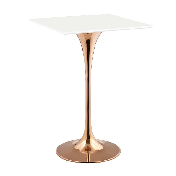 Lippa 28" Square Bar Table, Metal Steel Wood, White Rose Gold 14268