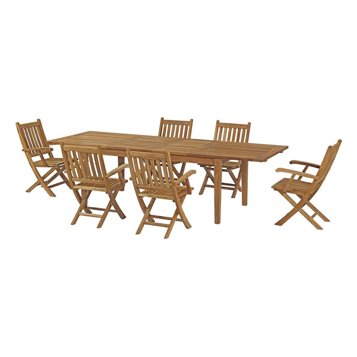 Marina 7 Piece Outdoor Patio Teak Outdoor Dining Set, Wood, Natural 14270