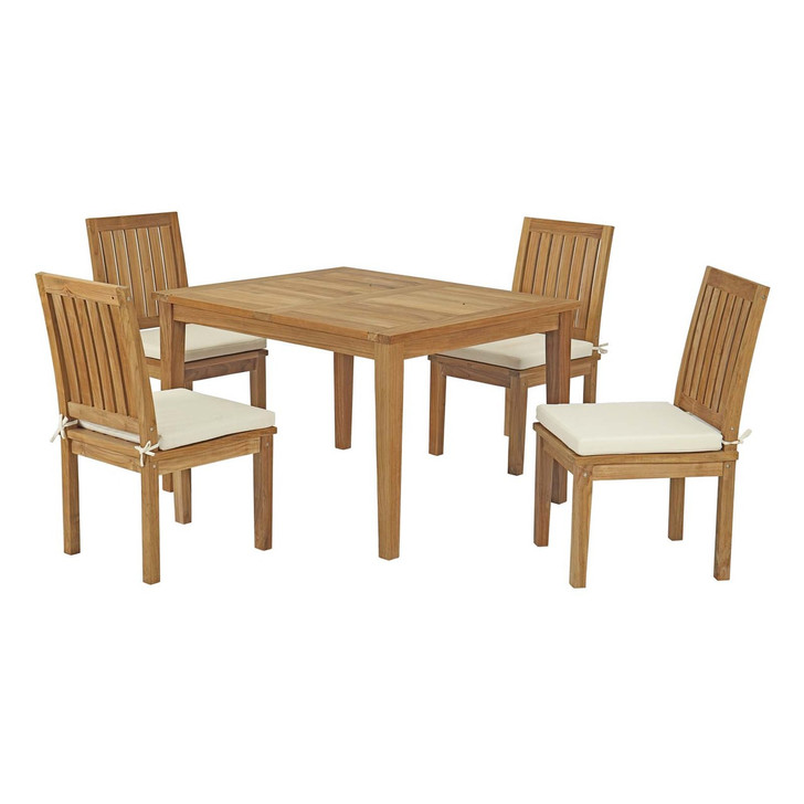 Marina 5 Piece Outdoor Patio Teak Outdoor Dining Set, Wood, White Natural 14277