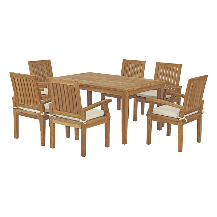 Marina 7 Piece Outdoor Patio Teak Outdoor Dining Set, Wood, White Natural 14282