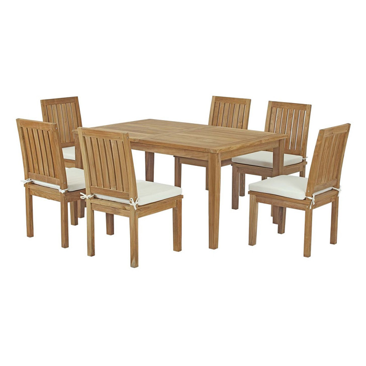 Marina 7 Piece Outdoor Patio Teak Outdoor Dining Set, Wood, White Natural 14283