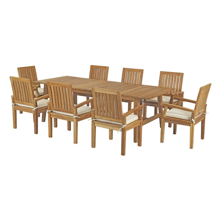 Marina 9 Piece Outdoor Patio Teak Outdoor Dining Set, Wood, White Natural 14295