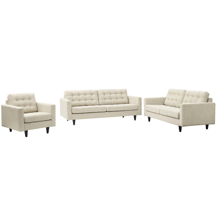Empress Sofa, Loveseat and Armchair Set of 3, Fabric, Beige 14300