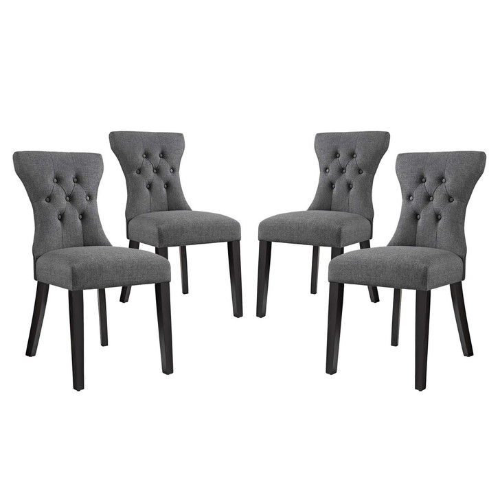 Silhouette Dining Side Chairs Upholstered Fabric Set of 4, Fabric, Grey Gray 14328