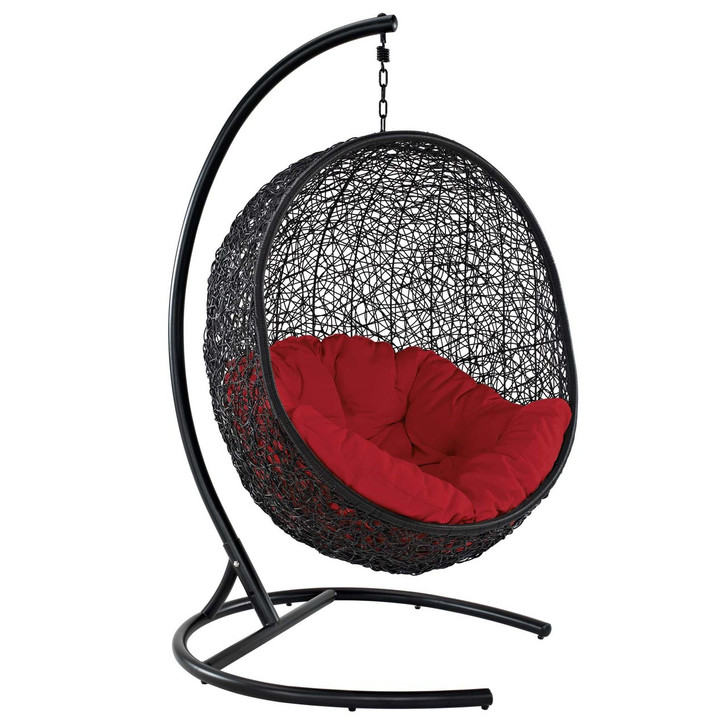 Encase Swing Outdoor Patio Lounge Chair, Rattan Wicker, Red 14337