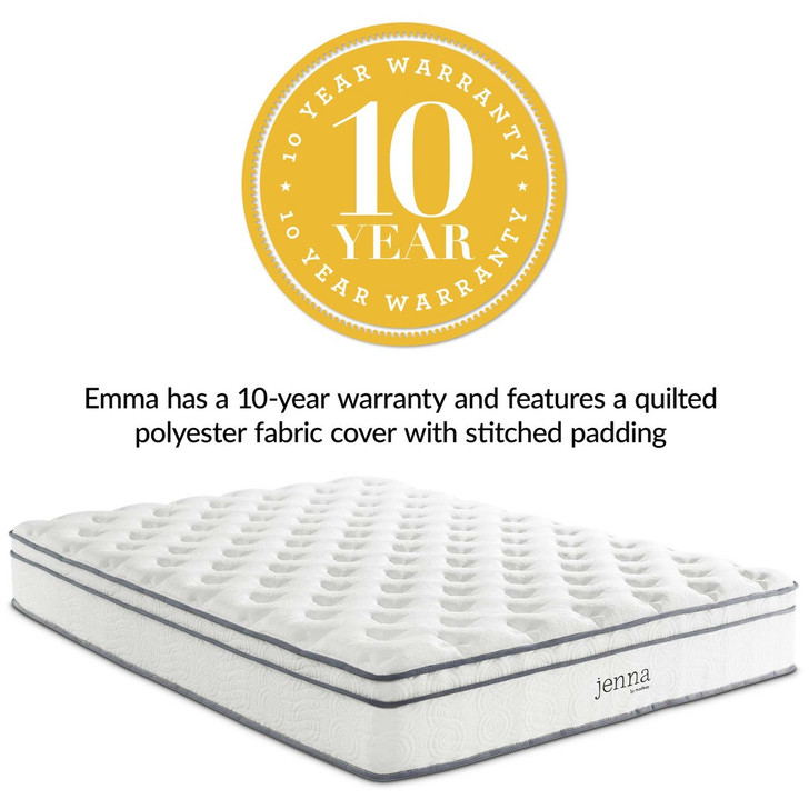 Jenna 10" Full Innerspring Mattress, Queen Size, Fabric, White, 14451