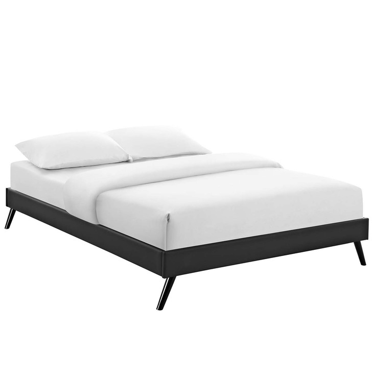Loryn Queen Vinyl Bed Frame with Round Splayed Legs, Queen Size, Faux Vinyl Leather, Black, 14468