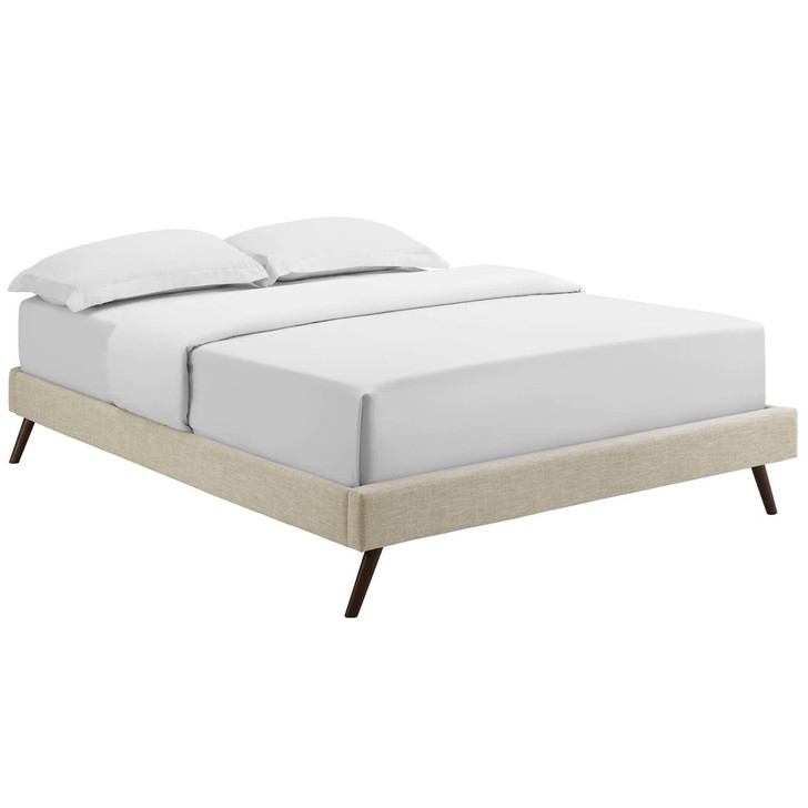 Loryn Queen Fabric Bed Frame with Round Splayed Legs, Queen Size, Fabric, Beige, 14471