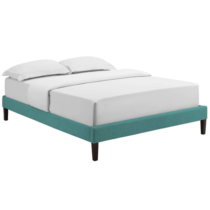 Tessie Queen Fabric Bed Frame with Squared Tapered Legs, Queen Size, Fabric, Aqua Blue, 14491