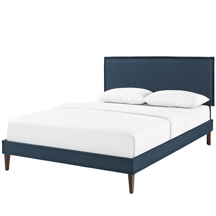 Amaris Full Fabric Platform Bed with Squared Tapered Legs, Full Size, Fabric, Navy Blue, 14513