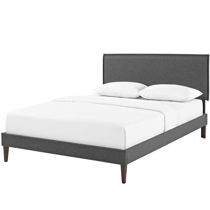 Amaris Queen Fabric Platform Bed with Squared Tapered Legs, Queen Size, Fabric, Grey Gray, 14518