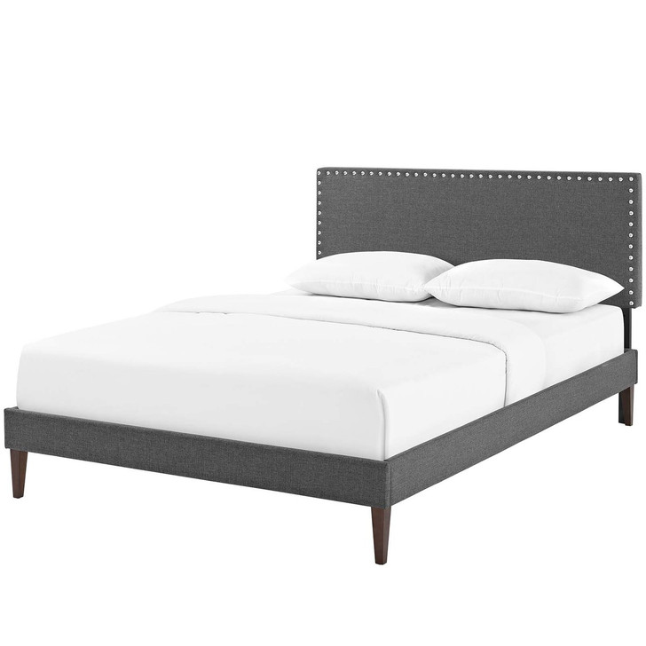 Macie Queen Fabric Platform Bed with Squared Tapered Legs, Queen Size, Fabric, Grey Gray, 14676