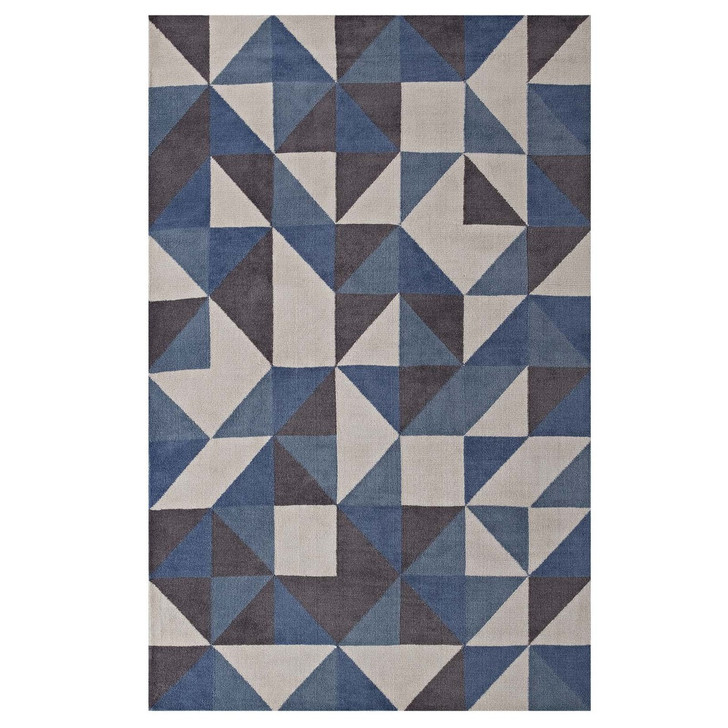 Kahula Geometric Triangle Mosaic 5x8 Area Rug, Fabric, Multi Blue 14766
