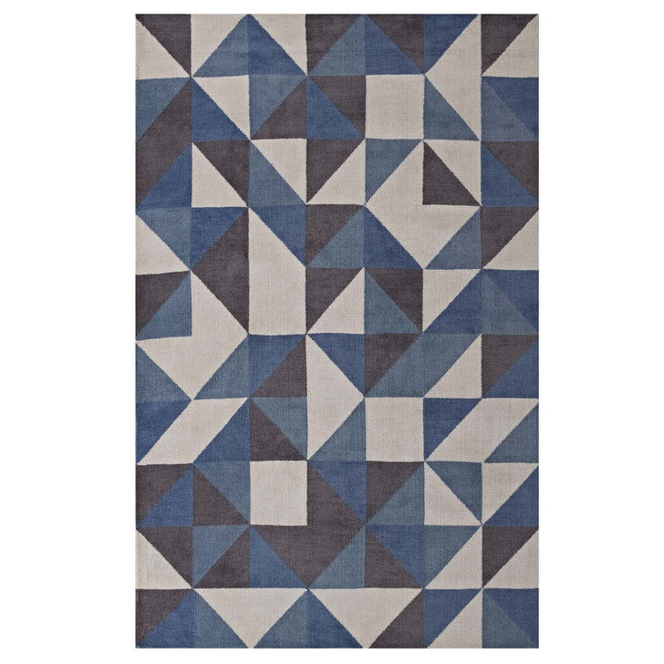 Kahula Geometric Triangle Mosaic 8x10 Area Rug, Fabric, Multi Blue 14767