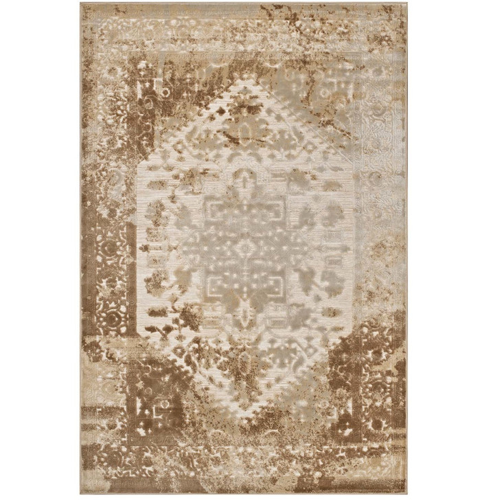 Rosina Distressed Persian Medallion 5x8 Area Rug, Fabric,  Brown Tan 14827