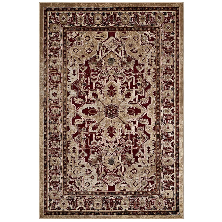 Grania Ornate Vintage Floral Turkish 5x8 Area Rug, Fabric, Multi Red 14831