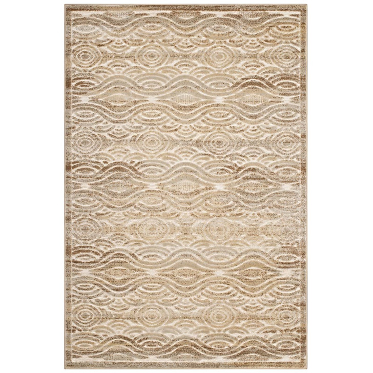 Kennocha Rustic Vintage Abstract Waves 8x10 Area Rug, Fabric,  Brown Tan 14834