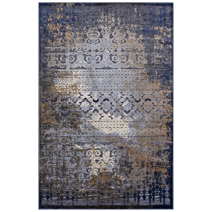 Kalene Distressed Vintage Turkish 8X10 Area Rug, Fabric,  Multi Blue 14836