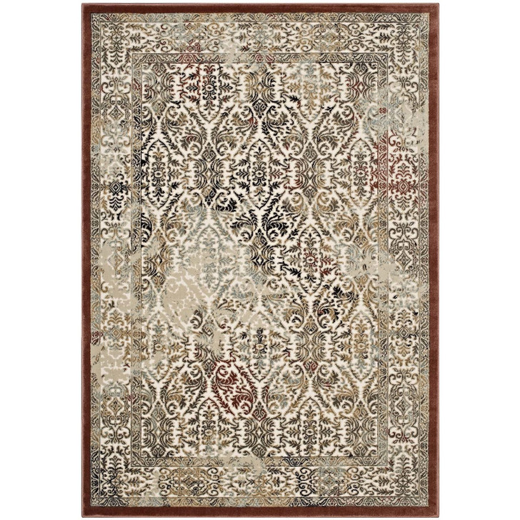 Hester Ornate Turkish 5x8 Vintage Area Rug, Fabric,  Brown Tan 14839