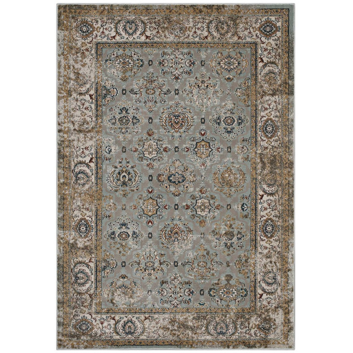 Hisa Distressed Vintage Floral Lattice 5x8 Area Rug, Fabric,  Multi Brown 14851