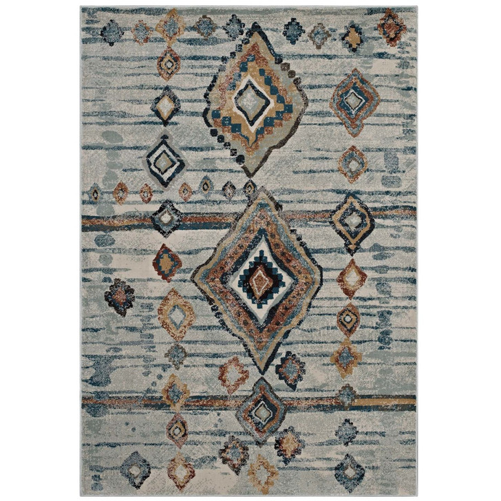 Jenica Distressed Moroccan Tribal Abstract Diamond 8x10 Area Rug, Fabric,  Multi Beige 14858