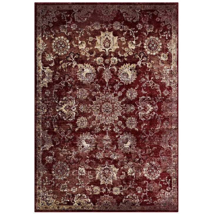 Cynara Distressed Floral Persian
Medallion 5x8 Area Rug, Fabric,  Multi Red 14861