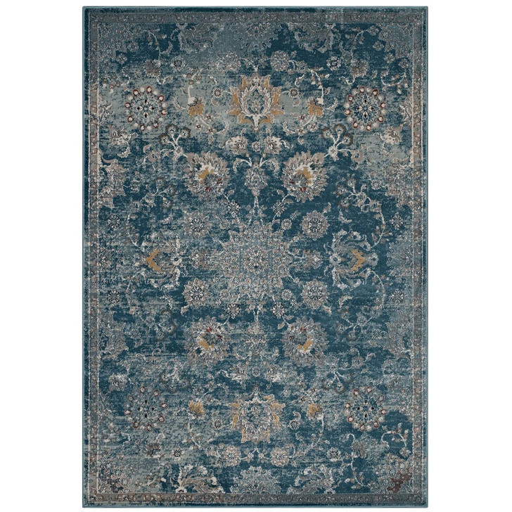 Cynara Distressed Floral Persian
Medallion 5x8 Area Rug, Fabric,  Blue 14863