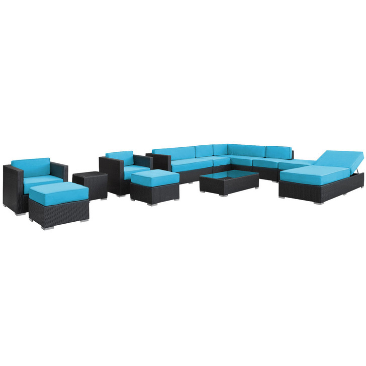 Fusion 12 Piece Sectional Set in Espresso Turquoise