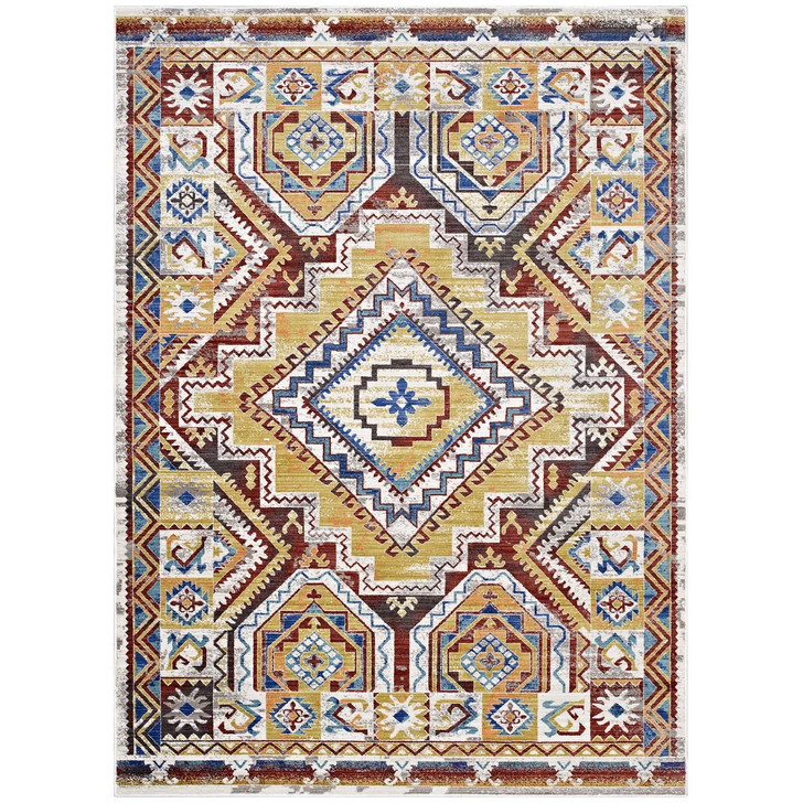 Florita Distressed Southwestern Aztec 4x6 Area Rug, Fabric, Multi Colorful 14874