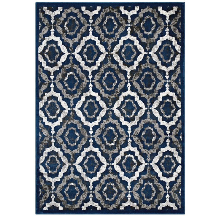 Kalinda Rustic Vintage Moroccan Trellis 5x8 Area Rug, Fabric, Multi Navy Blue 14887