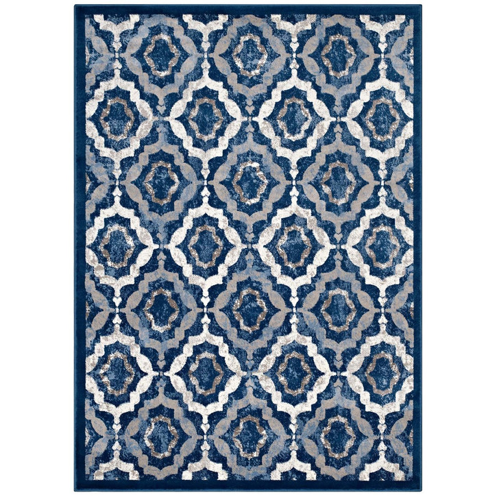 Kalinda Rustic Vintage Moroccan Trellis 5x8 Area Rug, Fabric, Multi Navy Blue 14889
