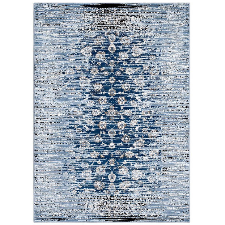 Chiara Distressed Floral Lattice Contemporary 5x8 Area Rug, Fabric, Antique  Blue 14905