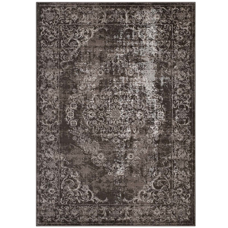 Gamela Rustic Vintage Ornate Floral Medallion 8x10 Area Rug, Fabric, Antique Disressed Brown 14910