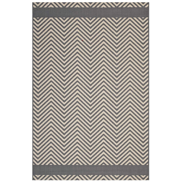 Optica Chevron With End Borders 5x8 Indoor and Outdoor Area Rug, Fabric, Multi Grey Gray 14947