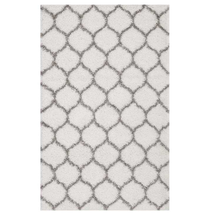 Solvea Moroccan Trellis 5x8 Shag Area Rug, Fabric, Multi Ivory White 14965