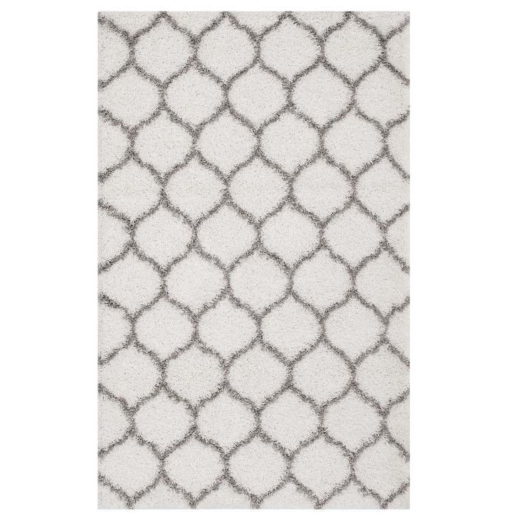 Solvea Moroccan Trellis 8x10 Shag Area Rug, Fabric, Multi Ivory White 14966