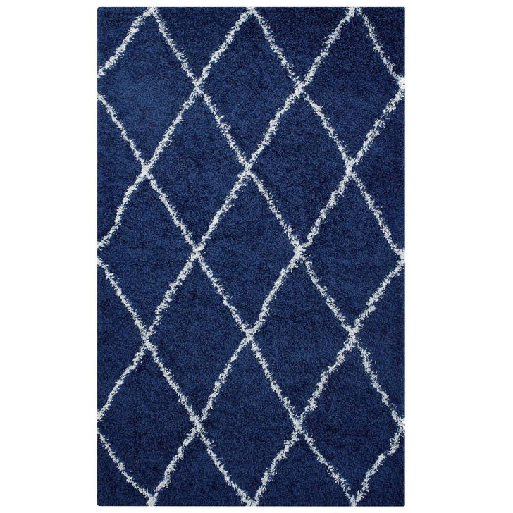 Toryn Diamond Lattice 5x8 Shag Area Rug, Fabric, Multi Navy Blue 14973