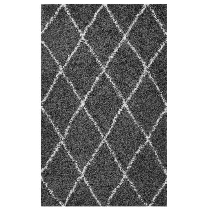 Toryn Diamond Lattice 5x8 Shag Area Rug, Fabric, Multi Dark Grey Gray 14979