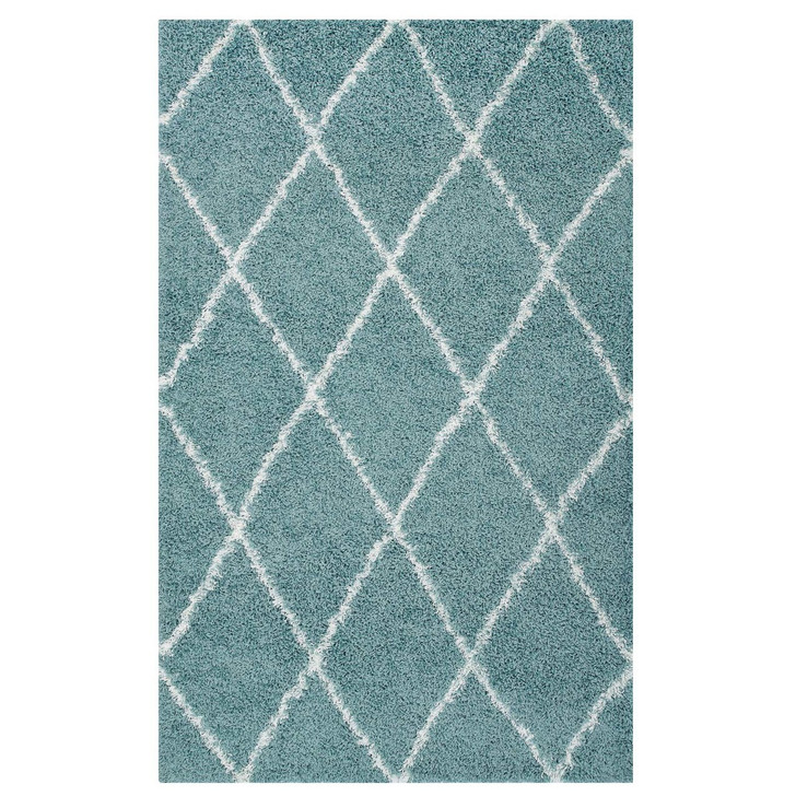 Toryn Diamond Lattice 5x8 Shag Area Rug, Fabric, Multi Blue 14981