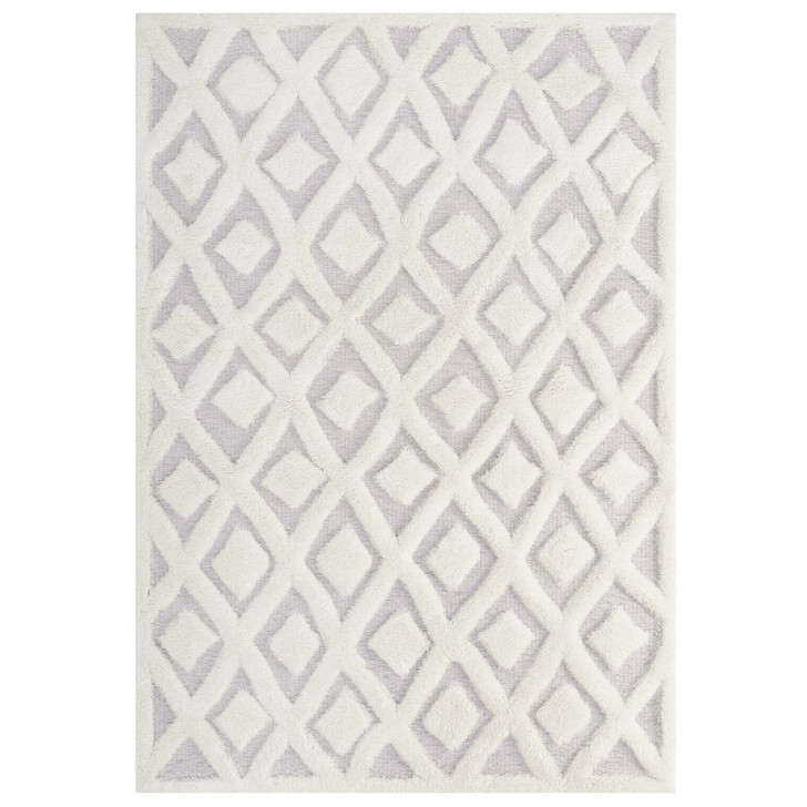 Morsel Abstract Diamond Lattice 5x8 Shag Area Rug, Fabric, Multi Grey Gray 15009