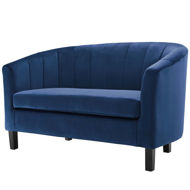 Prospect Channel Tufted Upholstered Velvet Loveseat, Velvet Fabric, Navy Blue 15052