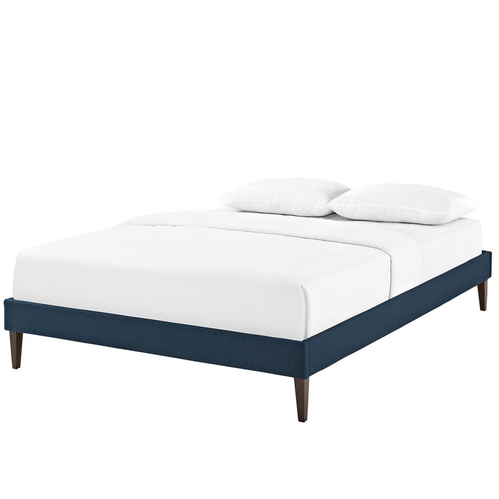 Tessie Full Fabric Bed Frame with Squared Tapered Legs, Full Size, Fabric, Navy Blue, 15089