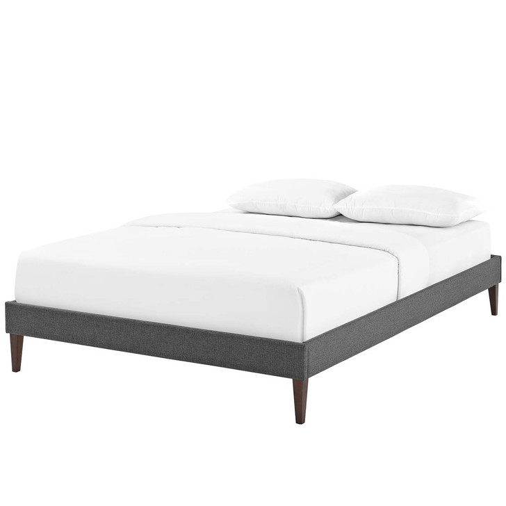 Tessie Full Fabric Bed Frame with Squared Tapered Legs, Full Size, Fabric, Grey Gray, 15091