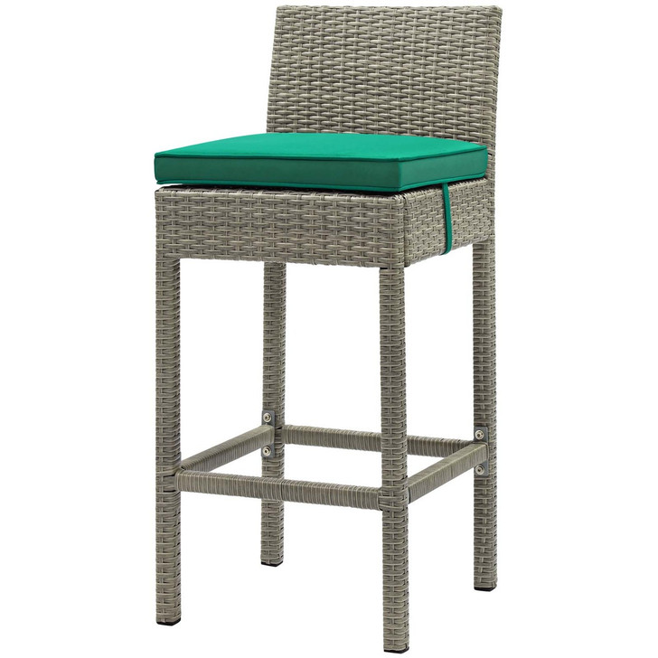 Conduit Outdoor Patio Wicker Rattan Bar Stool, Rattan Wicker, Green Light Gray 15144