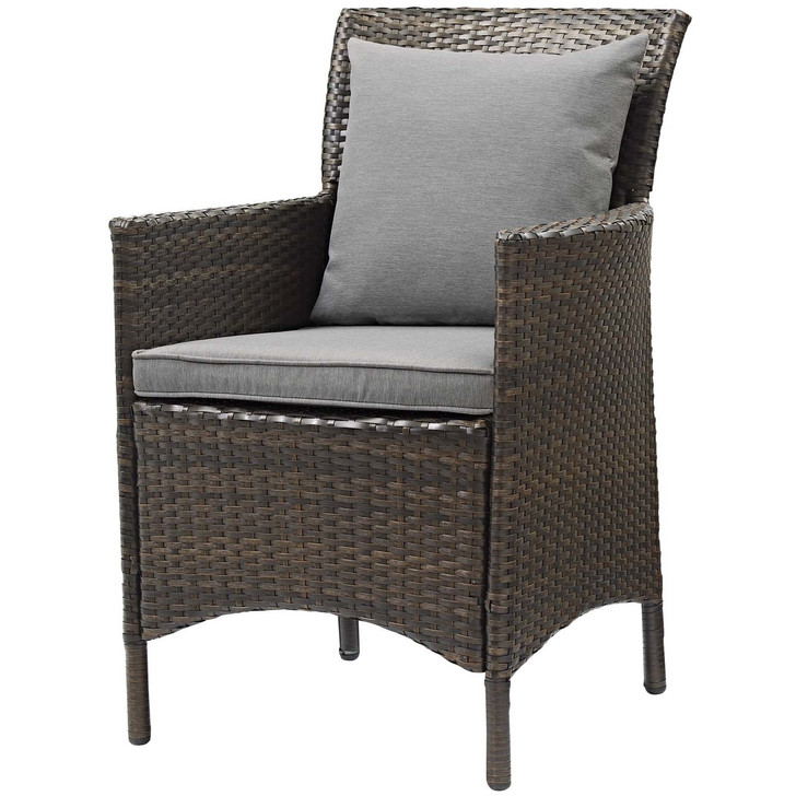 Conduit Outdoor Patio Wicker Rattan Dining Armchair, Rattan Wicker, Grey Gray Brown 15157