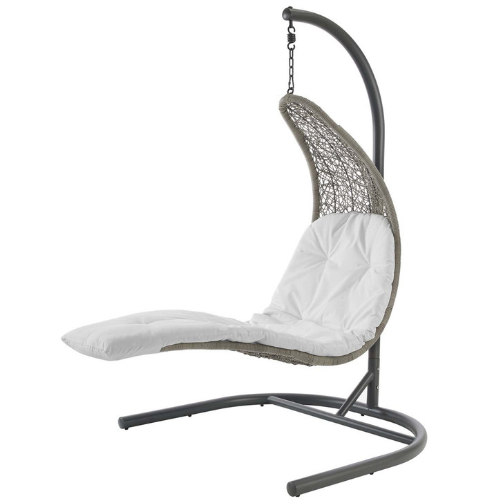 Landscape Hanging Chaise Lounge Outdoor Patio Swing Chair, Rattan Wicker, White Light Gray 15188