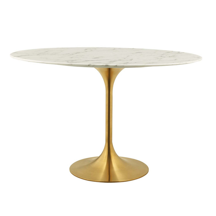Lippa 48" Oval Dining Table, Metal Steel Artificial Marble, Gold White 15205