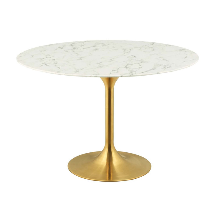 Lippa 47" Round Dining Table, Metal Steel Artificial Marble, Gold White 15215