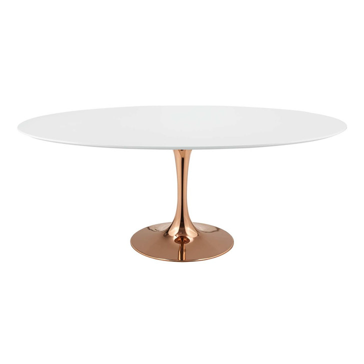 Lippa 78" Oval Dining Table, Metal Steel Wood, White Rose Gold 15227